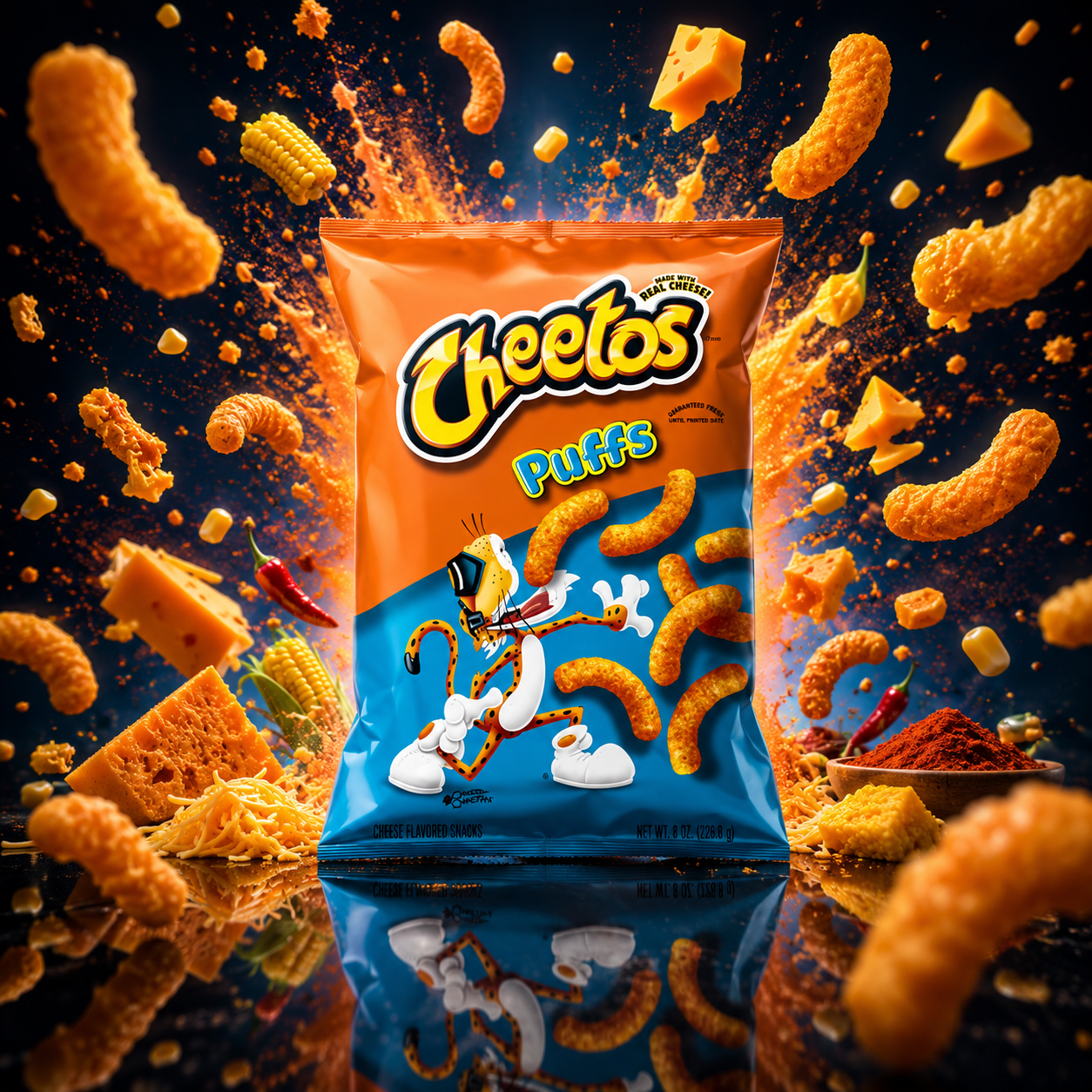 Dynamic Snack Advertising Photo with Exploding Ingredients | Prompt Auto